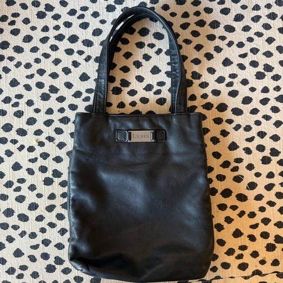 VTG Ralph Lauren Black Leather Shopper Small Tote Bag - Picture 1 of 14